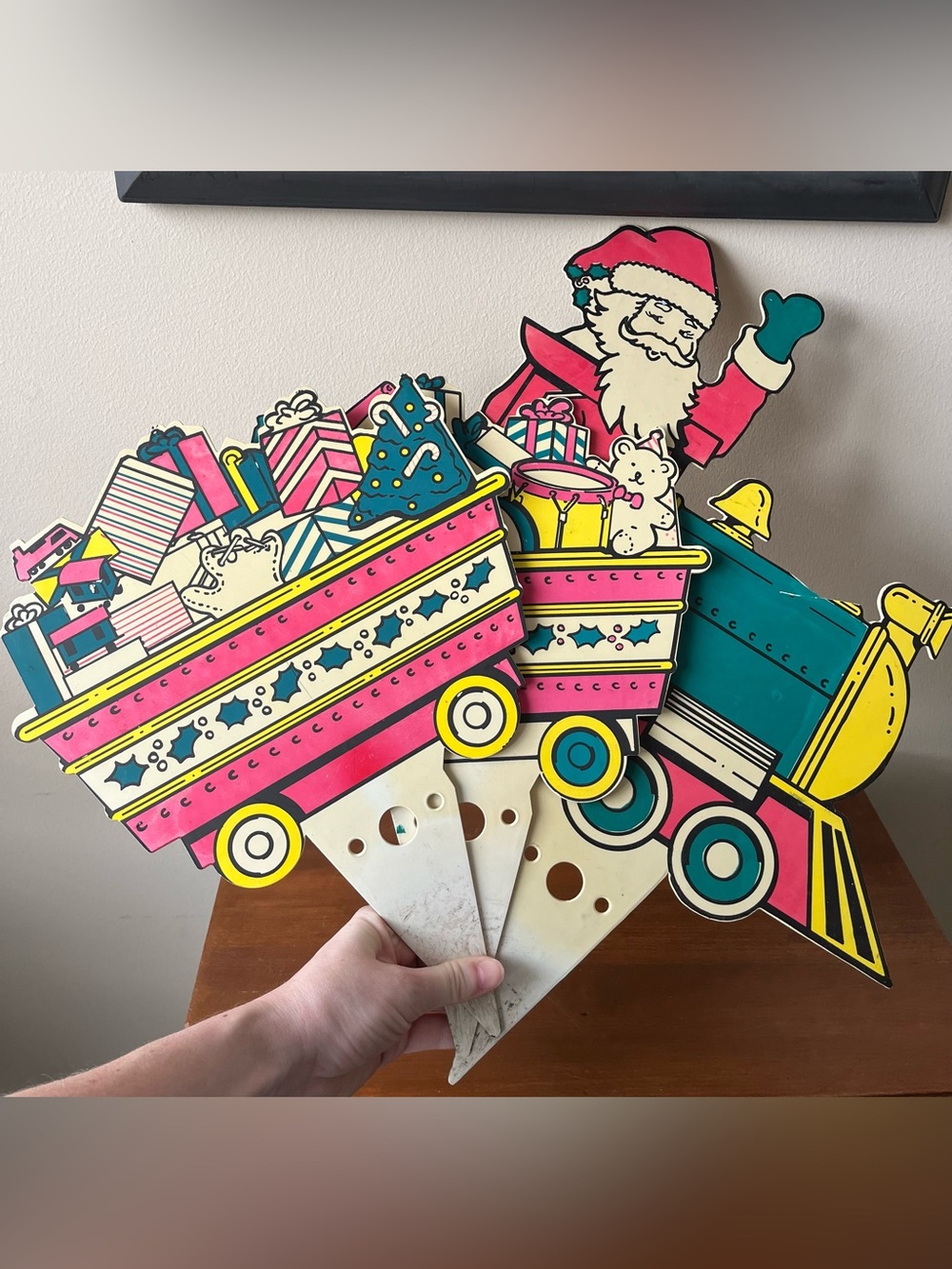 Festive Santa Toy Train Decoration - Pink, Teal & Yellow
